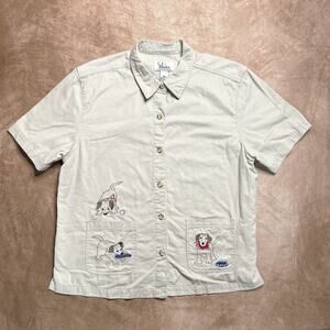 Vintage Y2K Christopher & Banks Puppy Dog Embroidered Button Up Shirt Pockets